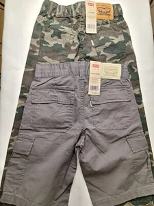 New Levis Jogger Pants Boys 6 Reg Green Camo Cargo Shorts 6 Gray Youth Cotton - Picture 1 of 5