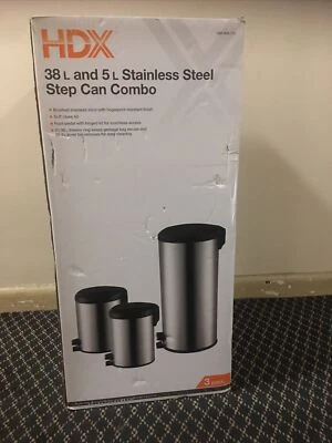 38L and  5 L Stainless Steel Step Kitchen Garbage Can Combo . 3 Pack - Image 1 of 4