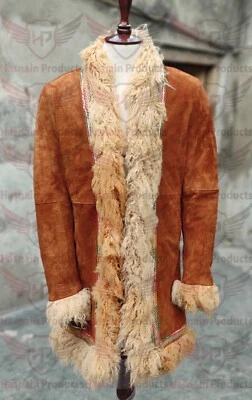 Afghan coat penny lane suede leather mongolian fur coat vintage trim outerwear - Image 1 of 4