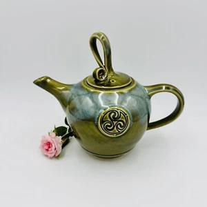 Colm De Ris Teapot Art Ceramic Pottery Green Blue Celtic Triskelion Ireland - Picture 1 of 14