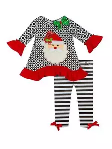 Rare Editions Black White Geo Stripe Santa Top and Legging Set 4 5 6 6X - Bild 1 von 1
