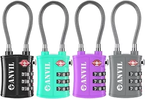 ANVIL 4 Pack TSA Approved Luggage Locks 3-Digit Combination Cable Lock C108 - Picture 1 of 1