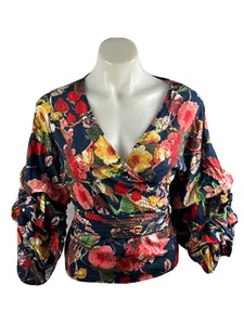 DOTTI Bird & Floral Print Cotton 3/4 Sleeves Wrap Top Size 10 - Picture 1 of 9