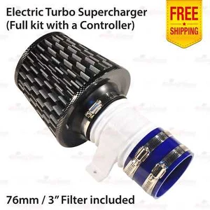 12V Performance BOOST Air Intake Supercharger Turbo In-line Blower BLACK Filter - Picture 1 of 8
