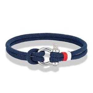 Bracciale Corda Intrecciata Blu Navy Acciaio Inox Mini Viti a Ferro di Cavallo - Foto 1 di 24