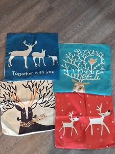 Set of 4 Christmas Holiday Throw Pillow Covers Decor 17"x17"  - Picture 1 of 4