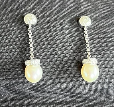 Pendientes cadena perlas y plata  Foto 1 de 2