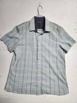 Camisa Axist Para Hombre Grande Abotonada Manga Corta Verde Claro Rayas Informal Cuello Foto 1 de 4