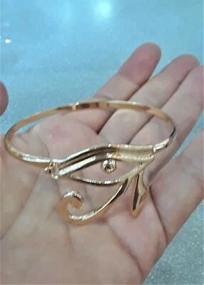 Gold Horus Eye 埃及鸟开口手镯手链袖口小饰品嘻哈黄铜 — 第 1/2 张图片