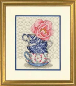 Diy Needlepoint Cross Stitch "Rose Tea". Embroidery Kit Unprinted Сanvas - Picture 1 of 5