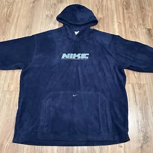 Vintage Y2K Big Nike Logo Center Swoosh Blue Fleece Hoodie Men Size XXL - Picture 1 of 12