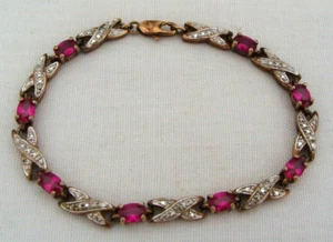 PAJ BB Prime Art Jewelry Gold-Tone Silver-Tone & Faux Ruby Tennis Style Bracelet - Picture 1 of 7