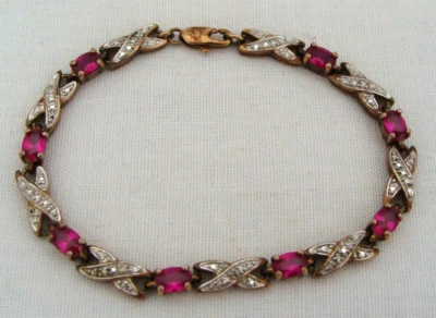 PAJ BB Prime Art Jewelry Gold-Tone Silver-Tone & Faux Ruby Tennis Style Bracelet - Image 1 of 4