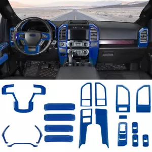 For Ford F150 2015-20 Interior Console Steering Wheel Window Trim Cover Kit Blue - Picture 1 of 8