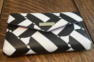 Trina Turk Wallet Clutch Mod Graphic Black White Hot Pink Phone Pocket Faux - Image 1 of 4