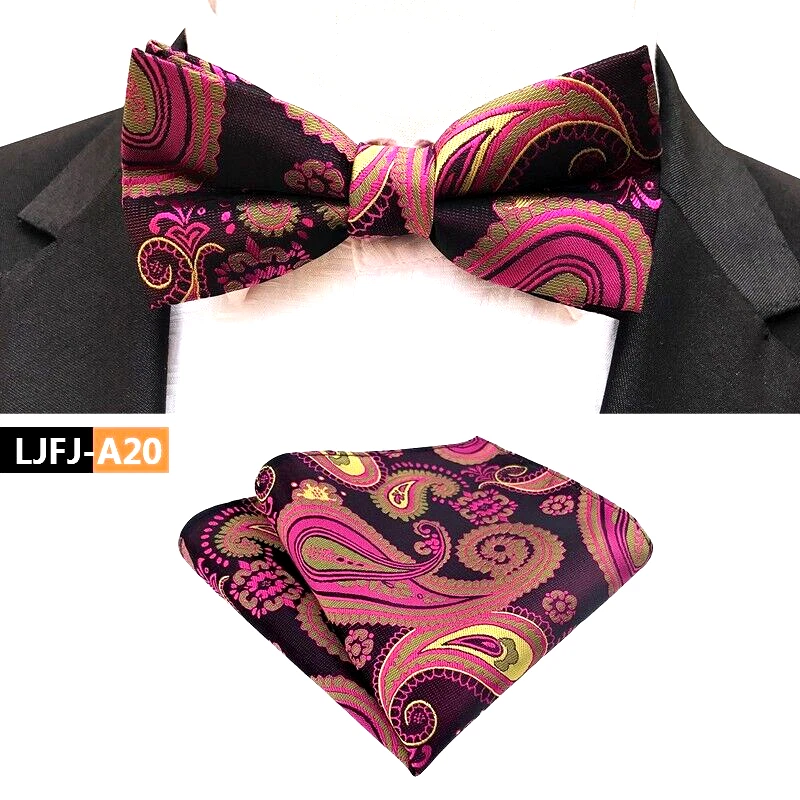 Pajarita ajustable preatada para hombre cachemira marrón rojo pajarita pañuelo boda fiesta Foto 1 de 1