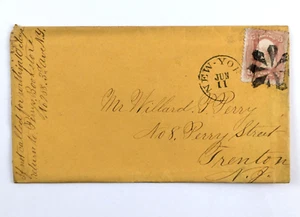 Cubierta postal de la década de 1860 #65 elegante cancelación librería Perry's de Nueva York - Imagen 1 de 3