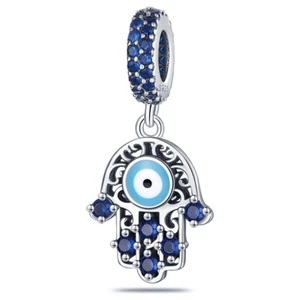 KUNSIR Authentic 925 Sterling Silver Blue Eye Dangle Pendant DIY Bracelet Charm - Picture 1 of 5