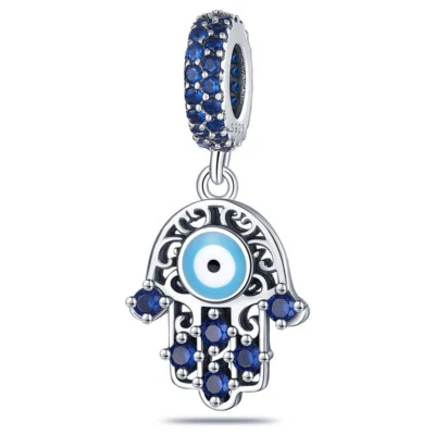 KUNSIR Authentic 925 Sterling Silver Blue Eye Dangle Pendant DIY Bracelet Charm - Image 1 of 4