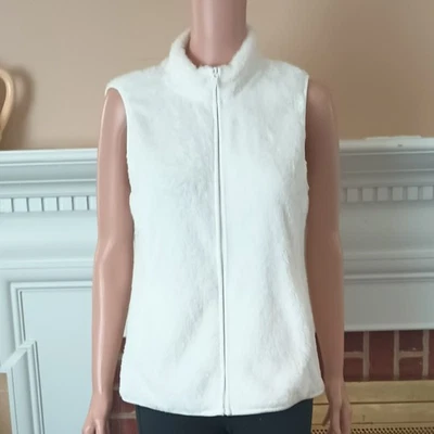 无袖人造毛皮夹克背心 S 女式白色带全前拉链。 超大款 — 第 1/4 张图片