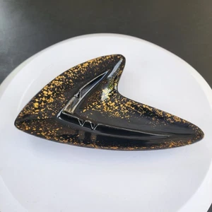Vintage MCM Shawnee Atomic Boomerang Ashtray Black Gold Speckles Delta Insignia - Picture 1 of 12