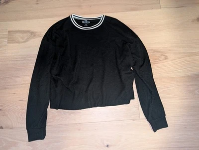 Hollister Crop Black Crew Neck Ribbed Long Sleeve Pullover Shirt -Size S - Image 1 of 4