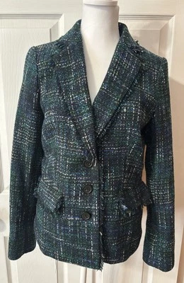 Chaqueta Blazer Karl Lagerfeld Paris Clásica Tweed Bordes Crudos Talla 16 Oficina Usada en Excelente Condición Foto 1 de 4