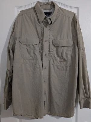 5.11 Tactical Men's L Button Down Shirt Style 72157 Khaki Utility Pockets Vented - Image 1 of 4