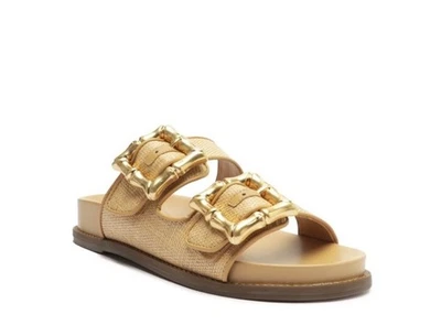 Sandalias Deportivas Schutz Enola Cuero Rafia Talla 10 Dorado Bambú Hebilla Slides Boho Foto 1 de 4