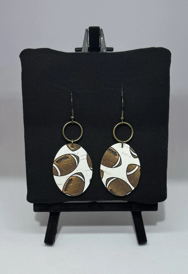 Handmade GENUINE Leather Football Earrings. - Image 1 of 1