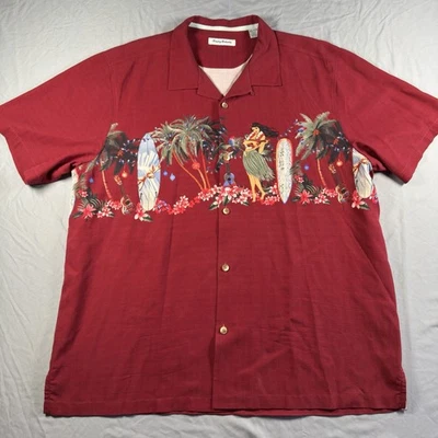 TOMMY BAHAMA Men's Christmas Mele Kalikimaka Hula Girl Silk Hawaiian Shirt XXL - Image 1 of 4