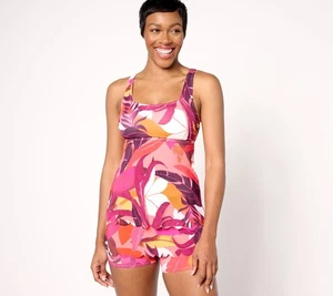 Susan Graver Soleil Scalloped Tankini with Swim Skirt Coral Sfari Plm 32 New - Picture 1 of 1