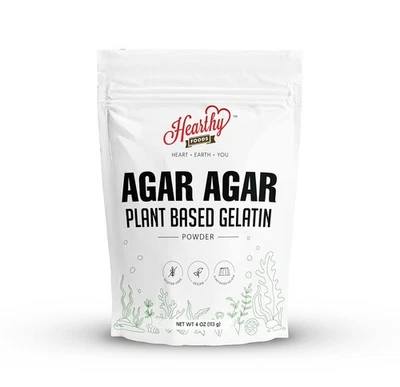 Hearthy Foods Agar Agar Powder (4oz) Vegan Gelatin Substitute, Certified Halal,