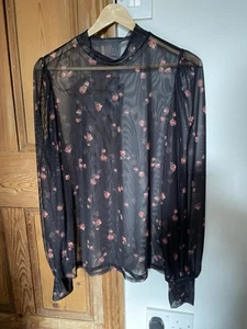Ladies Brand New Chiffon Black Pullover Black Printed Blouse New Look Size 18 - Picture 1 of 6