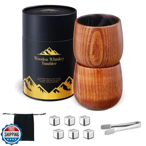 Charred Wooden Bourbon Drinking Glass, 2 Handcrafted Whiskey Tumblers | Bourb - Picture 1 of 5