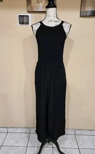 LOFT Romper Black Smocked Wide Leg Sleeveless Jumpsuit Women’s Petite Size 8 - Picture 1 of 5