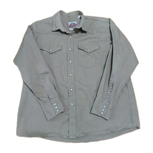 Cowboy Work Wear Heavy Denim Brown Long Sleeve Pearl Snap Button Shirt S-2XL 90s - Picture 1 of 6