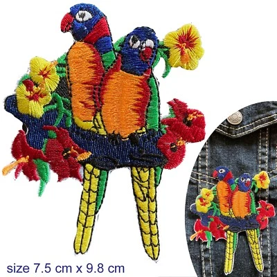 Rainbow Lorikeet couple Iron on patch - Australian Lorikeets bird pair patches - image 1 of 3