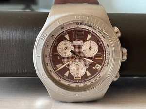 RETRO RARE BIG 47mm ST.STEEL MEN'S CHRONOGRAPH QUARTZ WATCH "SWATCH" IRONY/2006 - Picture 1 of 12