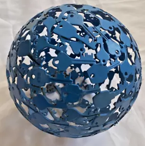 Vintage FOLK ART GLOBE-BLUE BALL- Made of various Welded Metal KEYS Brass - Picture 1 of 3