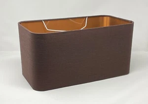 Pantalla de lámpara marrón chocolate texturizada 100% lino cepillado cobre rectángulo - Imagen 1 de 10