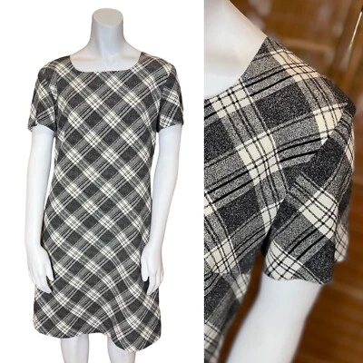 Vintage 90’s PLAID SHIRT DRESS S Grunge Clueless Y2K Short Sleeve Check Retro — 第 1/4 张图片