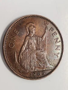 British Large One Penny Coin 1965. Circulated & UNGRADED Coin Free Shipping U.S. - Picture 1 of 10
