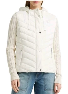 Womens Ralph Lauren Hooded Puffer Vest Cream Embroidered Logo Size XLarge - Picture 1 of 4