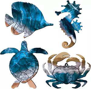 Qunclay Summer Coastal Wall Decor Beach Wall Art Decor Sea Turtle Seahorse Crabs - Picture 1 of 12