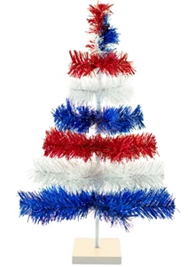 4th of July Tinsel Christmas Tree Layered Style Classic Red, White, & Blue 18'' - Picture 1 of 7