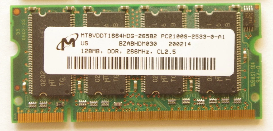 Laptop Memory 128MB   MT8VDDT1664HDG-265B2  PC2100S-2533-0-A0 DDR 266 CL2.5  - Image 1 of 1