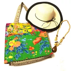 Brazilian Market Beach Cotton Floral Shopper Tote Bag - Picture 1 of 12