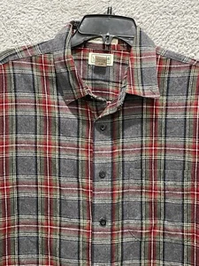 L.L Bean Flannel Shirt Men's Large Gray Red Tartan Plaid Slightly Fitted Tall - Picture 1 of 11