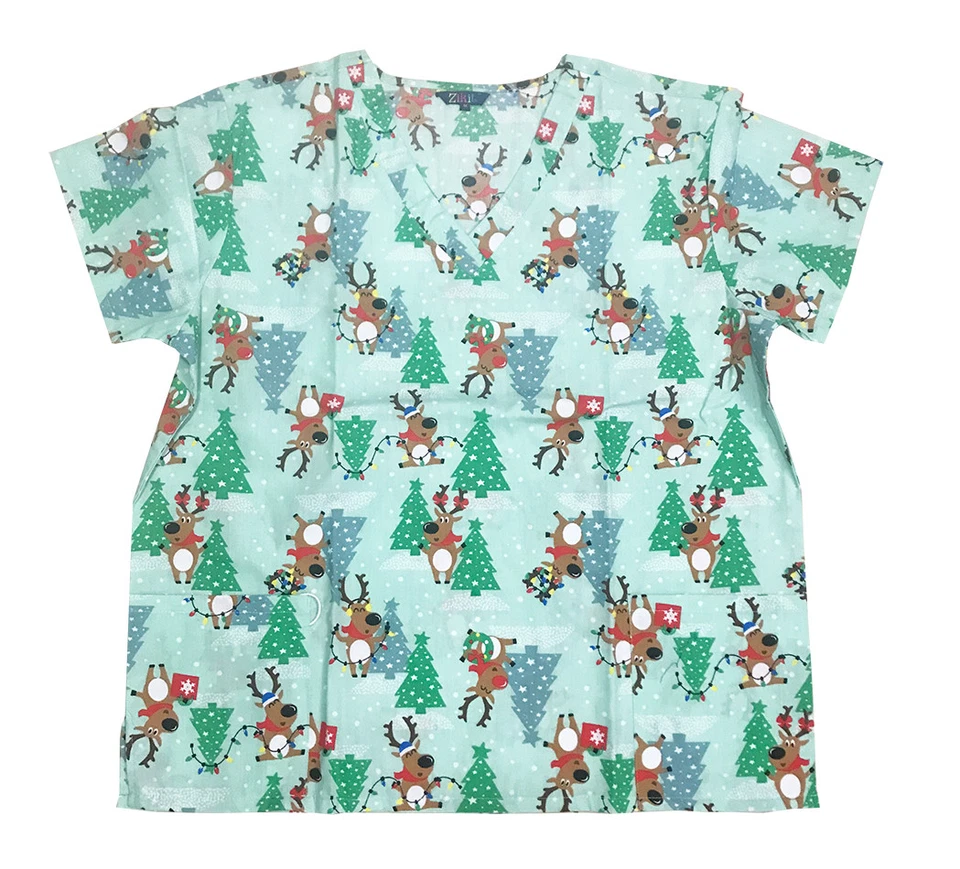 Blusa Médica Estampada Base Verde Anilla XL Moda para Mujer Foto 1 de 2